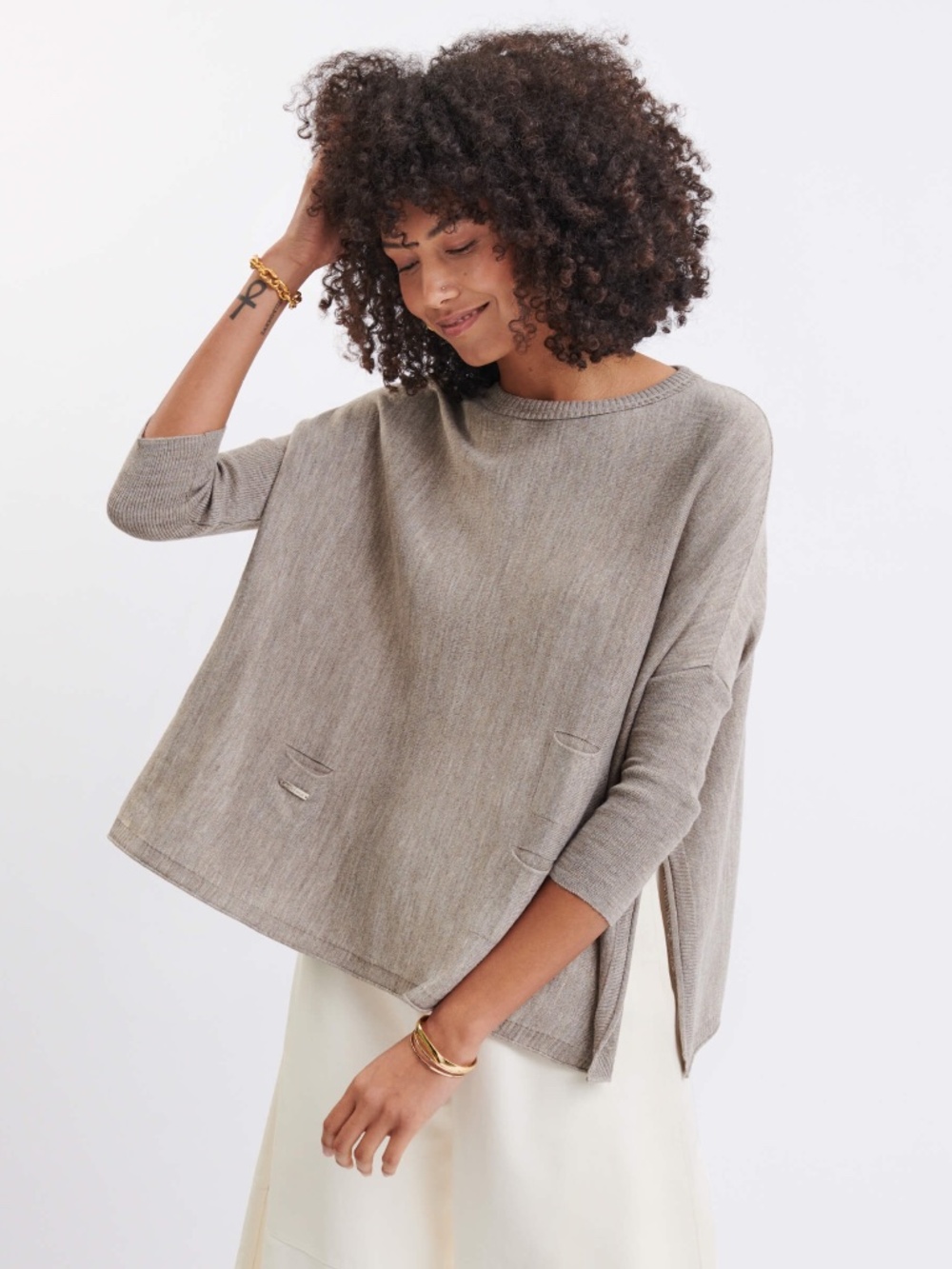 Mersea Catalina Travel Crewneck Sweater Knit Pullover One Size Brown Minimalist